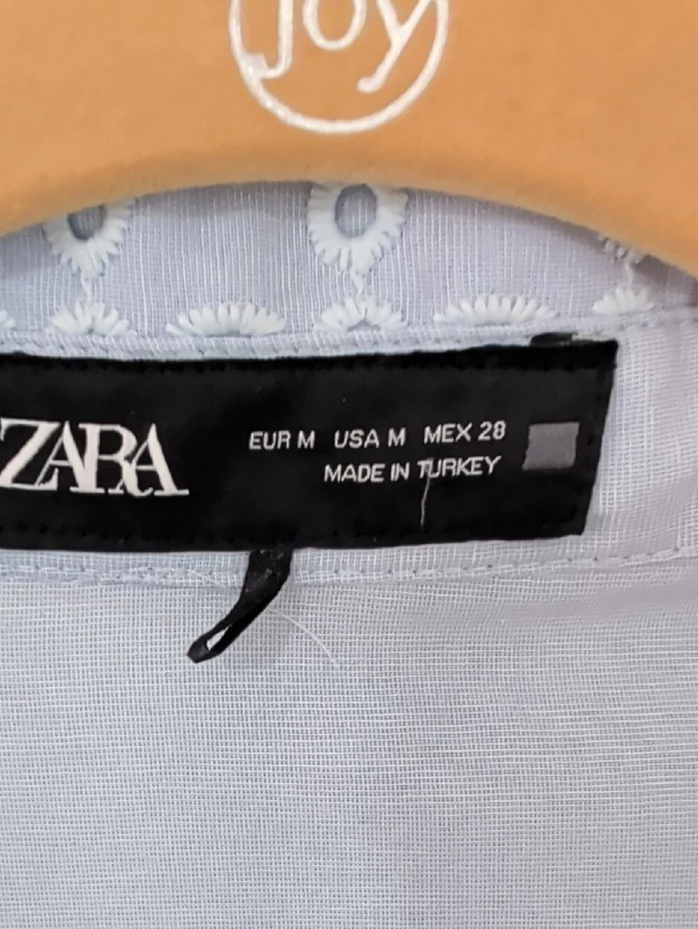 Zara Pale Blue Eyelet Cotton Long-Sleeve Shirt Dress